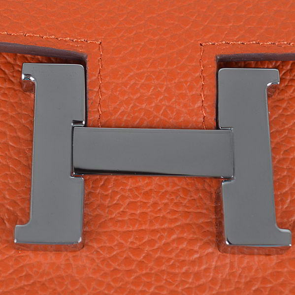 Cheap Fake Hermes Constance Long Wallets Orange Calfskin Leather Silver
